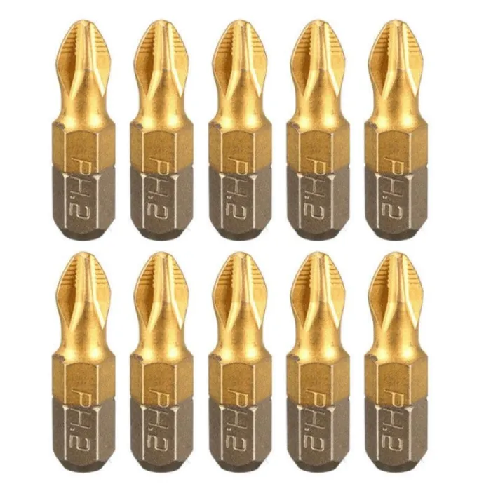 10pcs/lot 25mm Screwdriver Bits 1/4 Inch Titanium Coated Anti Slip Phillips Hex Shank PH2 Electric Screw Driver Bit Hand Tools