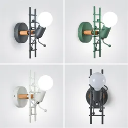 American LED wall light industrial style iron art villain stairs wall sconce children room bedroom hotel bedside light fixtures