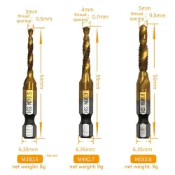 Drill bits - hex shank - titanium plated - HSS screw thread tap - M3 / M4 / M5 / M6 / M8 / M10 - 6 pieces