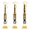Drill bits - hex shank - titanium plated - HSS screw thread tap - M3 / M4 / M5 / M6 / M8 / M10 - 6 pieces