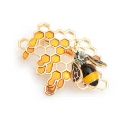 Enamel bee / honeycomb - elegant brooch