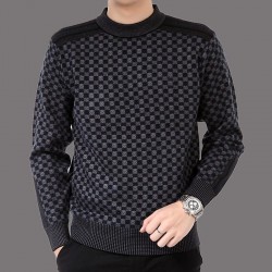 Fashionable plaid knitted sweater - cashmere / wool - slim fit