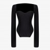 Stylish long sleeve pullover - sexy t-shirt - square collar
