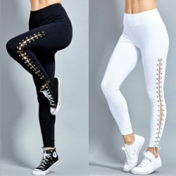 Fashion Women High Waist Lace Up Leggings Pencil Pants Slim Bandage Trousers Gym Fitness Training Track Pants