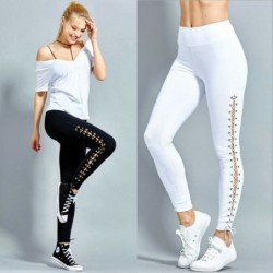 Fashionable leggings - high waist - decorative side lace-upPants