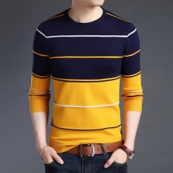 Elegant men's striped sweater - slim fit