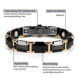 Bracelet magnétique - acier tungstène céramique noire - unisexe - radioprotection