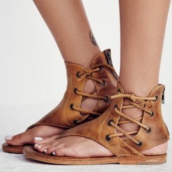 Summer vintage sandals - flat gladiators - with back zipper / laces