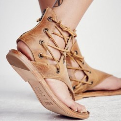 Summer vintage sandals - flat gladiators - with back zipper / laces