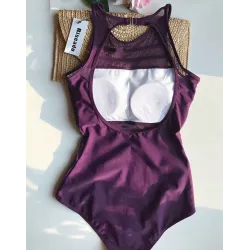 One piece mesh swimsuit - high neck - backless
