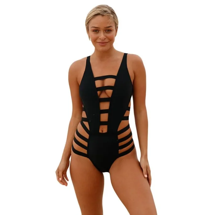 Sexy one piece swimsuit - hollow-out stripes - backless