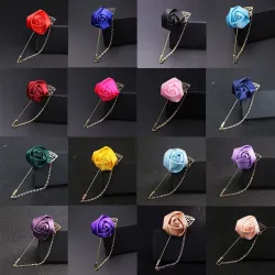 Golden brooch with rose / chain - unisex