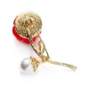 Red rose with pearl / crystal leaf - brooch