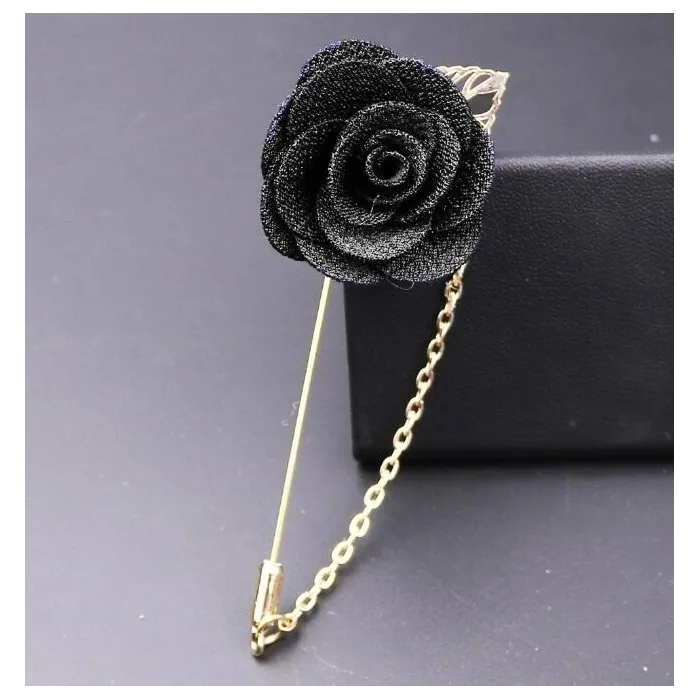 Fashionable brooch with rose / chain - long needle - unisex