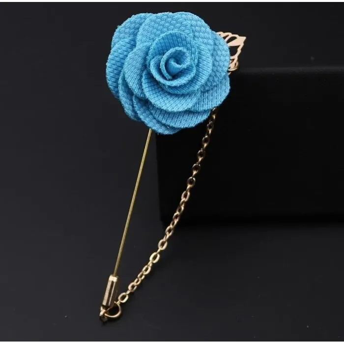 Fashionable brooch with rose / chain - long needle - unisex