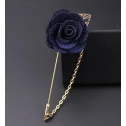 Fashionable brooch with rose / chain - long needle - unisex