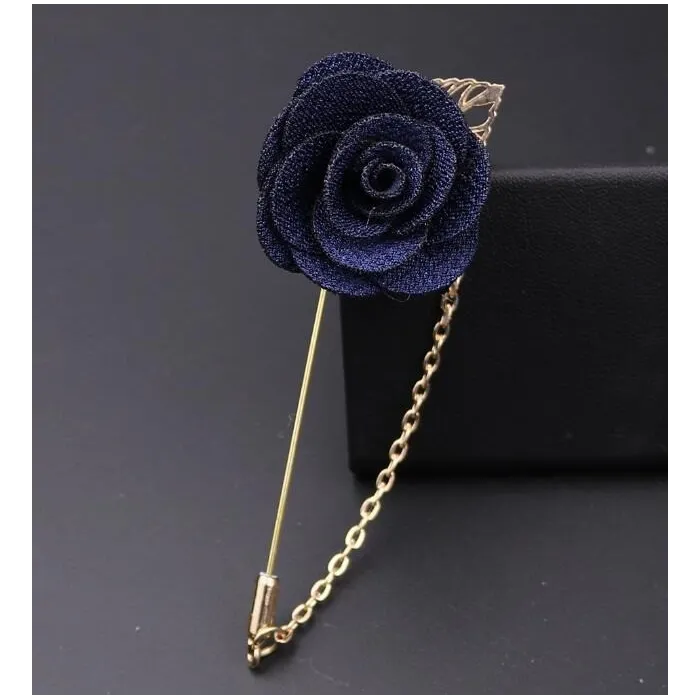 Fashionable brooch with rose / chain - long needle - unisex