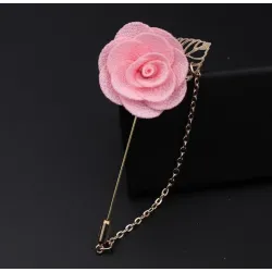 Fashionable brooch with rose / chain - long needle - unisex