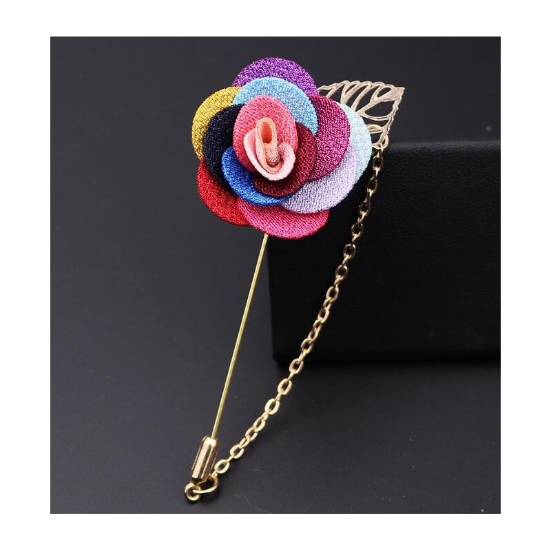 Fashionable brooch with rose / chain - long needle - unisexBrooches