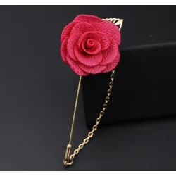Fashionable brooch with rose / chain - long needle - unisex