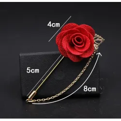 Fashionable brooch with rose / chain - long needle - unisex