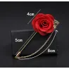 Fashionable brooch with rose / chain - long needle - unisex
