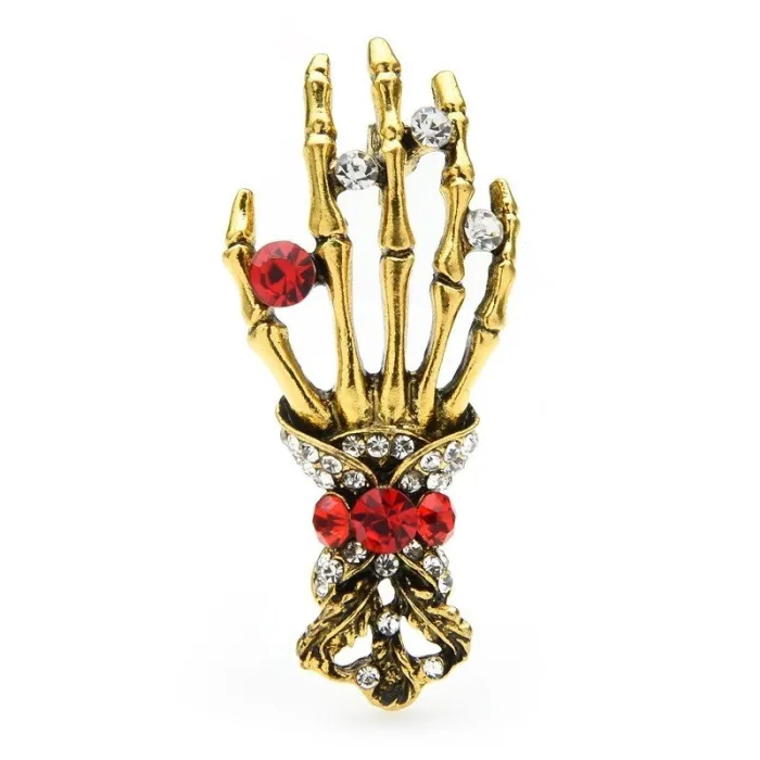 Crystal skull hand - vintage brooch