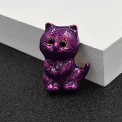 Enamel purple cat - brooch