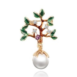 Tree with a leaves / pearl - crystal brooch