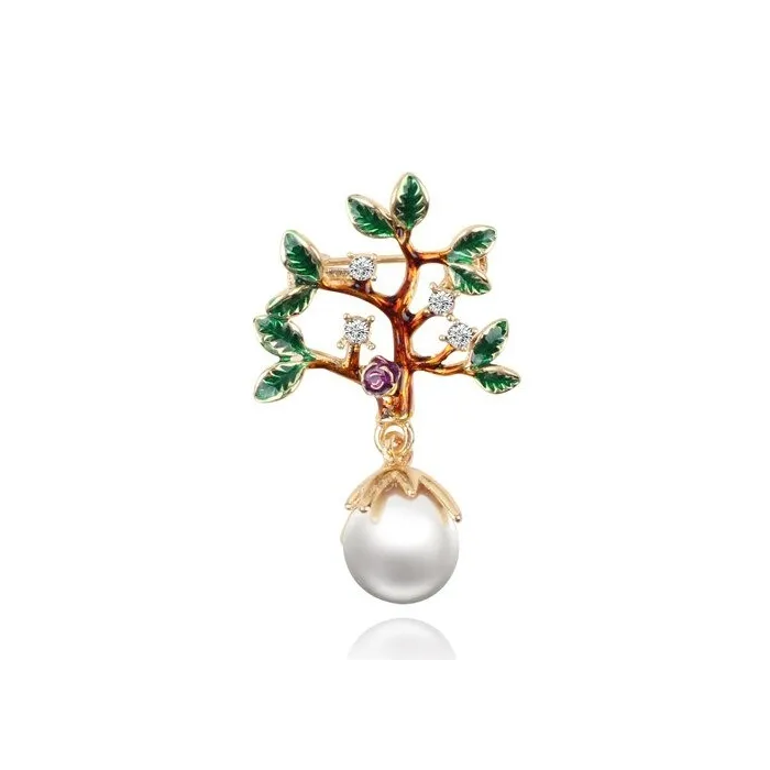 Tree with a leaves / pearl - crystal brooch
