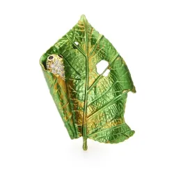 Wuli&baby New Design Czech Rhinestone Silkworm Leaf Brooches Women Men Insect Party Office Brooch Pins Gifts
