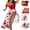 Sexy women's set - long skirt / off shoulder top - floral print