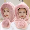 Fur winter hat with scarf - balaclava with pom pomScarves