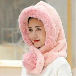 Fur winter hat with scarf - balaclava with pom pomScarves