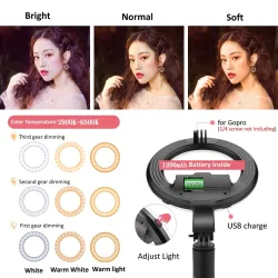 Perche à selfie 4 en 1 - Anneau lumineux à LED - sans fil - Bluetooth - mini trépied portable - avec télécommande