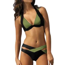 Sexy two-piece bikini set - neck tied-up - two-color