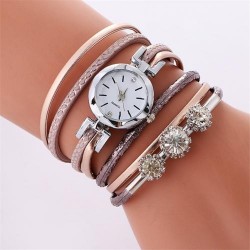 Vintage multilayer bracelet - with a round watch / crystals