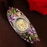 Elegant crystal bracelet - with a watch - colorful flowers - hollow out design