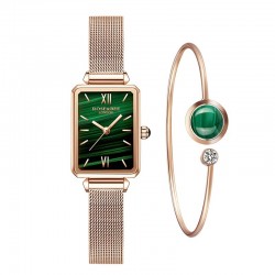 Elegant watch / with bracelet - with a green stone - stainless steel / leatherBracelets