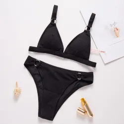 Sexy ribbed bikini set - push up - metal decorationsBeachwear