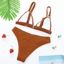 Sexy ribbed bikini set - push up - metal decorations