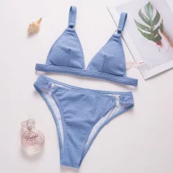 Sexy ribbed bikini set - push up - metal decorations