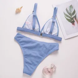 Sexy ribbed bikini set - push up - metal decorations