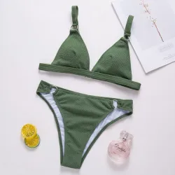 Sexy ribbed bikini set - push up - metal decorations