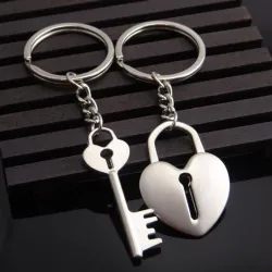 Couple keychain - key / heart shaped lock - 2 pieces