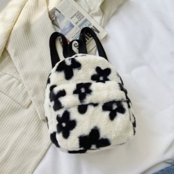 Small plush backpack - with zipper - flowers printing