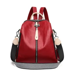 Multifunctional backpack - leather shoulder bag - with zippers