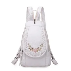 High Quality Backpack for Women 2020 New White Leather Backpack School Bag for Teenage Girls Female Travel Backpack Mochila