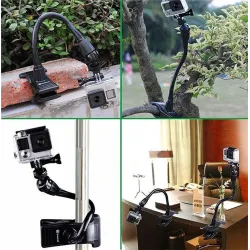 Clamp clip mount - selfie stick - adjustable - flexible extension - for GoPro Hero 9/8/7/6/5/4/2/ DJI OSMO Xiaomi YiMounts
