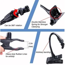 Clamp clip mount - selfie stick - adjustable - flexible extension - for GoPro Hero 9/8/7/6/5/4/2/Session DJI OSMO Action Xiaomi